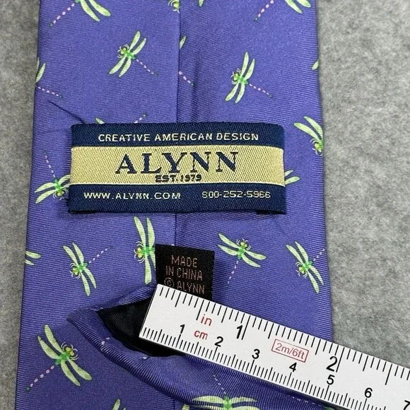 Alynn Dragonfly Silk Tie Purple Green Novelty Insect Necktie 57x3.7in - Picture 3 of 6